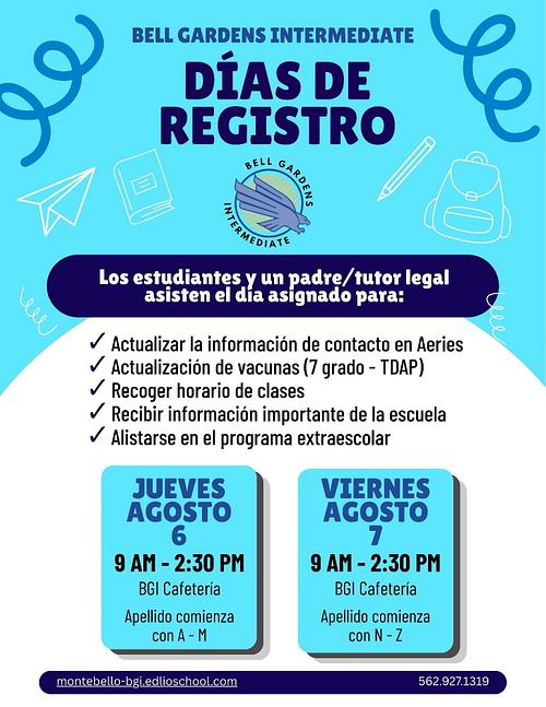 Registration Days August 6-7, 2026 Spanish